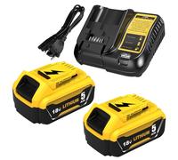 2Pcs Repuesto para DeWalt Batería 18V 5.0Ah DCB182 DCB180 DCB184 DCB200 DCB182 DCB181 DCB201+para Dewalt Cargador 18V 3A Herramienta Batería Goodexo