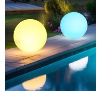 2PCS RGB Lámpara Solar LED de Exterior, 30 cm Luz Solar de Jardín con Control Remoto, Cambia de 16 Colores, IP66 Impermeable Luz de Bola Recargable Tipo C de 1200 mAh, Deco Lámpara para Césped Balcón