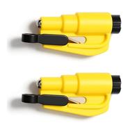 2PCS Rompe Cristales Y Cinturones 3 En 1, Llavero De Emergencia, Rompe Cristales, Amarillo Fluorescente, Corta Cinturones De Seguridad, Silbato De Supervivencia - Herramienta De Rescate Para Co