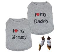2PCS Ropa para Perros Chaleco para Mascotas cómodo y cálido con Estampado Divertido Camisas I Love My Daddy & Mommy para Gatos Camisa Lavable para Gatos para Amantes de Suministros para Mascotas, M