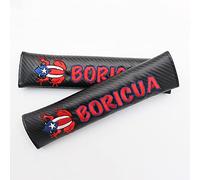 2Pcs Seat Belt Covers Shoulder Pads for Puerto Rico Boricua, Coqui Car Accessories, Embroidered Logo Black Leather Safety Cover Pad. (Coqui)