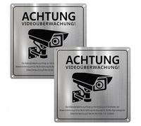 2PCS Señal de Videovigilancia, Cartel Videovigilancia de Aluminio Cartel Zona Videovigilada Cartels de Vigilancia de la Cámara Advertencia para Propiedades Privadas 4 Agujeros para Interior y Exterior