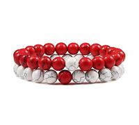 2PCS/Set Beaded Bracelets Bangles Set Natural Lava Stone Couples Distance Energy Elastic Rope Men Women Best Friend Jewelry Gift-Red Set_CHINA