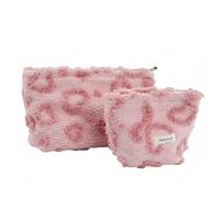 2pcs Set de Bolsas de Maquillaje de Lona con Estampado de Corazón, Neceser de Viaje Multifuncional con Cremallera para Mujeres - Gran Capacidad, Portátil - Incluye Neceser Grande y Pequeño