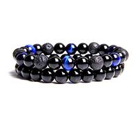 2pcs/set Men Bracelets Beads Natural Stone Black Onyx & Tiger Eye & Hematite Stone Bracelets for Women Men Magnetic Bracelet-one_19cm