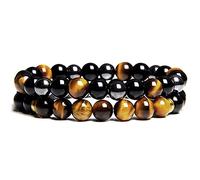 2pcs/set Men Bracelets Beads Natural Stone Black Onyx & Tiger Eye & Hematite Stone Bracelets for Women Men Magnetic Bracelet-23cm_