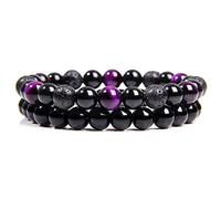 2pcs/set Men Bracelets Beads Natural Stone Black Onyx & Tiger Eye & Hematite Stone Bracelets for Women Men Magnetic Bracelet-four_23cm