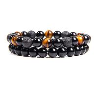 2pcs/set Men Bracelets Beads Natural Stone Black Onyx & Tiger Eye & Hematite Stone Bracelets for Women Men Magnetic Bracelet-5_21cm