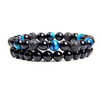 2pcs/set Men Bracelets Beads Natural Stone Black Onyx & Tiger Eye & Hematite Stone Bracelets for Women Men Magnetic Bracelet-3_17cm