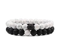 2PCS / Set Pulseras con cuentas Brazaletes Set Piedra de lava natural Parejas Distancia Energía Cuerda elástica Hombres Mujeres Mejor amigo Regalo de la joyería-Negro Blanco Set_CHINA