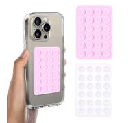 2Pcs Silicone Suction Phone Case Adhesive Mount, Anti-Slip Hands-Free Phone Holder, Sticky Phone Grip Compatible with iPhone and Android Cases for Tiktok Videos and Selfies, Come with Phone Charm