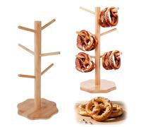 2Pcs Soporte Pretzels Bambú con Base Flor Ciruelo Engrosada,Soporte Tazas Café Forma Árbol 6 Ganchos Altura 34cm, Organizador Taza Portavasos Embutidos para Cocina, Restaurantes, Bares Decoración