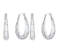 2pcs Sterling Earrings Women Dangle Filigree Heart Shape Earring High Polished Oval Pierced for Wedding