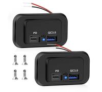 2PCS Toma de Cargador de Coche Dual Puertos USB, 4.8A Adaptador de Cargador de Coche,12V/24V Panel de Enchufes USB Carga Rápida Adaptador con Cubierta de Resorte, para Motos, Barcos, Camiones, RVs