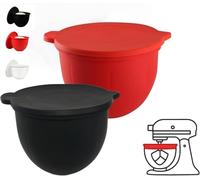 2PCS Type Mixing Bowl Silicone Insert Auxiliary Device, Non-Stick Gasket and 5 Quart Inclined Head Mixer Accessory Cover Easy to Clean and Replace parts(Regular version Red+Black)