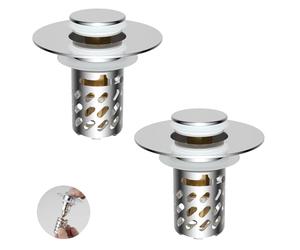2PCS Válvula Pop Up Universal para Tapon Lavabo con Filtro de Acero, Tapón de desague para Lavabo de Baño y Cocina, desagüe tapon Click clack Adecuado para Agujeros de 26-46m