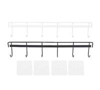 2pcs Wall Mounted Coat Rack Stainless Steel Wall Hanging Coat Hook Rail with 6 Hooks for Clothes Towel Hat (6 Hooks 1 Black 1 White)