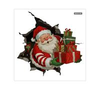 2PCS Wall Sticker - Christmas Self-Adhesive Wall Sticker with 3D Santa Breaking Through the Walls Effect, Decals Peel and Stick for Christmas Party Kitchen Living Room Bathroom