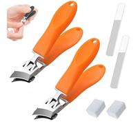 2PCS Wide Jaw Opening Anti-Splash Slanted Nail Clipper, Slanted Nail Clippers, Curved Blade for Thick Nails, Curved Toenail Clippers for Men and Women (Orange)