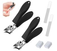 2PCS Wide Jaw Opening Anti-Splash Slanted Nail Clipper, Slanted Nail Clippers, Curved Blade for Thick Nails, Curved Toenail Clippers for Men and Women (Black)