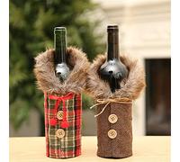 2Pcs Wine Bottle Cover Striped Plaid Skirt Wine Bottle Set Christmas Cutlery Cover Christmas Decorations (Color : A Size : 2412cm)