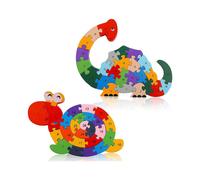 2Pcs Wooden Animal Puzzles, Alphabet Jigsaw Puzzle Building Blocks Alphabet Animal Puzzle for Children Toddlers-Snail& Dinosaur