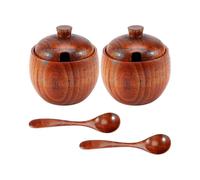 2pcs Wooden Spice Jars with Lid & Spoon - Sugar Salt Seasoning Storage Box