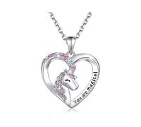 2PCS You are Magical Unicorn Necklace for Girls Crystal Heart Pendant Necklaces Unicorn Jewelry Gifts for Girl