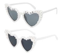 2piezas Gafas de Corazon Boda Novia,Gafas de Sol Bride To Be,Gafa-s de Sol Corazon de Perla Blanca,Accesorios para la Decoración de la Fiesta de la Novia,Gafa de Fiesta Vintage Personalizadas