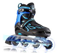 2pm Sports Vinal Boys and Girls Flashing en lnea ajustable All Wheels Light Up Fun Skates iluminadores para nios y jvenes - Azure grande (4y -7y U