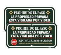 2pzs Señal de Propiedad Privada, No Entrar, Prohibido Cruzar, Por Favor Cierre la Puerta, CCTV - Señales de Advertencia ES (Verde - Privado, 15 * 30)