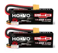 2S LiPo Akku 7,4V 5200mAh 80C RC Akkus Hartkoffer mit XT60 Stecker Ersatzakku HOOVO für RC Car Truck Heli Flugzeug Rock Crawler Flugzeug Helicopter Truck Boot (2PCS)