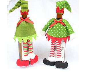 2Set Polka Dot Stripe Red Wine Bottle Cover Bags for Christmas Home Party Red Wine Bottle Decor Christmas Decoration Supplies (Color : A Size
