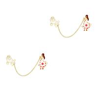 2sets Brooch Brooches for Women Dog Lapel with Cute Pin Chain Collar Clip Gold 2pcs*2