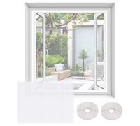 2Sets Fly Screens for Windows Mosquito Netting 59.06x51.18 Inch with Sticky Tape Self-Adhesive Cut-to-Size Mosquito Window Net Fine Mesh Netting for Multiple Windows White