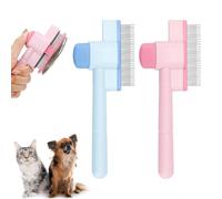 2uds Cepillos Autolimpiables para Gatos y Perros, Peine de Acero Inoxidable Quitar el Pelo Mascotas Herramienta Quitar el Pelo Mascotas para Gatos y Perros de Largo (Azul, Rosa)