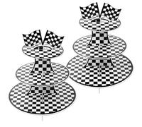 2uds Decoración Fiesta de Cumpleaños de Coche, 3 Niveles Soporte para Cupcakes para 48 Cupcakes con Bandera Cuadros en Blanco y Negro Suministros Fiestas Temáticas Coches para Niños Hombres