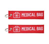 2uds Etiquetas Alerta Médica para Equipaje, Etiqueta Equipaje Doble Cara Equipo Médico con 2uds Llaveros para Mochilas Bolsos y Maletas(Rojas)