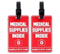 2uds Etiquetas Interiores Suministros Médicos, Diseño Tridimensional Etiqueta Equipaje Dispositivo Médico con Tarjetas Información y 2uds Correas Resistentes para Varias Maletas Mochilas Viaje