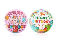 2uds Insignia Pines It's My Birthday, Botón Feliz Cumpleaños Dibujos Unicornio y Dinosaurio para Niños Niñas Unicornio Dinosaurio Recuerdos Fiesta y Suministros Decoración