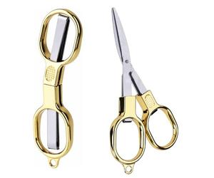 2uds Mini Tijeras Plegables Acero Inoxidable, Tijeras de Bolsillo Pequeñas Portátiles para Seguridad Llavero Viajes Hogar Oficina Manualidades Costura Accesorios de Enfermería (Dorado)