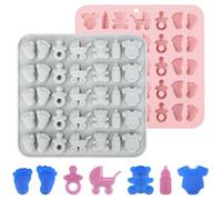 2uds Moldes de Chocolate para Baby Shower, Mono Silicona con Forma de Biberón Pies Bebé Chupete Cochecito y Osito para Pastel Cupcakes y Decoraciones Gomitas (Gris, Rosa)