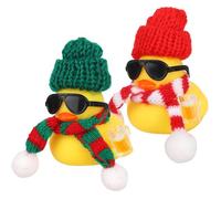 2uds Navideño Goma Pato Adorno Coche, Mini Salpicadero Decoración Patos con Sombrero Pequeño Bufanda Gafas Sol y Jarra Cerveza Accesorios Lindos para Decoraciones de Coche Hogar Oficina