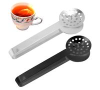 2uds Pinzas Exprimidoras de Bolsitas de Té, Accesorios Colador Dispensador Acero Inoxidable para Amantes del Té Regalos (Plata, Negro)