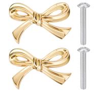 2uds Pomos Tocador con Forma Lazo, Pomos Dorados para Tocador Pomos Dorados con Forma de Lazo Tiradores para Armarios Pomos Decorativos con Forma de Lazo para Armarios Armarios