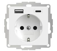2USB 2U-449528 Enchufe con protección de contacto con salida de carga USB, mayor protección de contacto, VDE IP20, color blanco mate