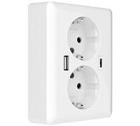 2USB dubbel stopcontact opbouw met duo USB A+C EasyCharge 18W/3A wit glanzend (2U-449221)