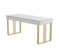 2WFYJNITP Mesa de Escritura Escritorio Moderno for PC con 2 cajones, tocador Blanco Superficie de losa Roca y Marco Metal for el hogar, la Oficina Dormitorio Escritorio(Gold,M)