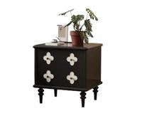 2WFYJNITP Mesita Auxiliar Mesita de Noche Madera con Dos cajones en Estilo Vintage diseño trébol Cuatro Hojas(Negro)