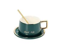2WFYJNITP Tazas de té Juego de tazas y platillos café con borde dorado té europeas, juego la tarde en inglés, cerámica para café con leche(Green)